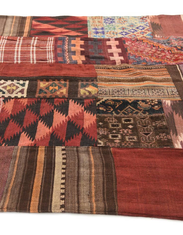 Detail image of  5' 6 x 8'  Hand Woven Kilim Patchwork Wool Rug