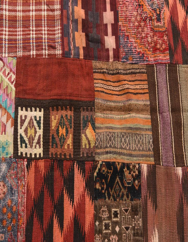 Detail image of  5' 6 x 8'  Hand Woven Kilim Patchwork Wool Rug