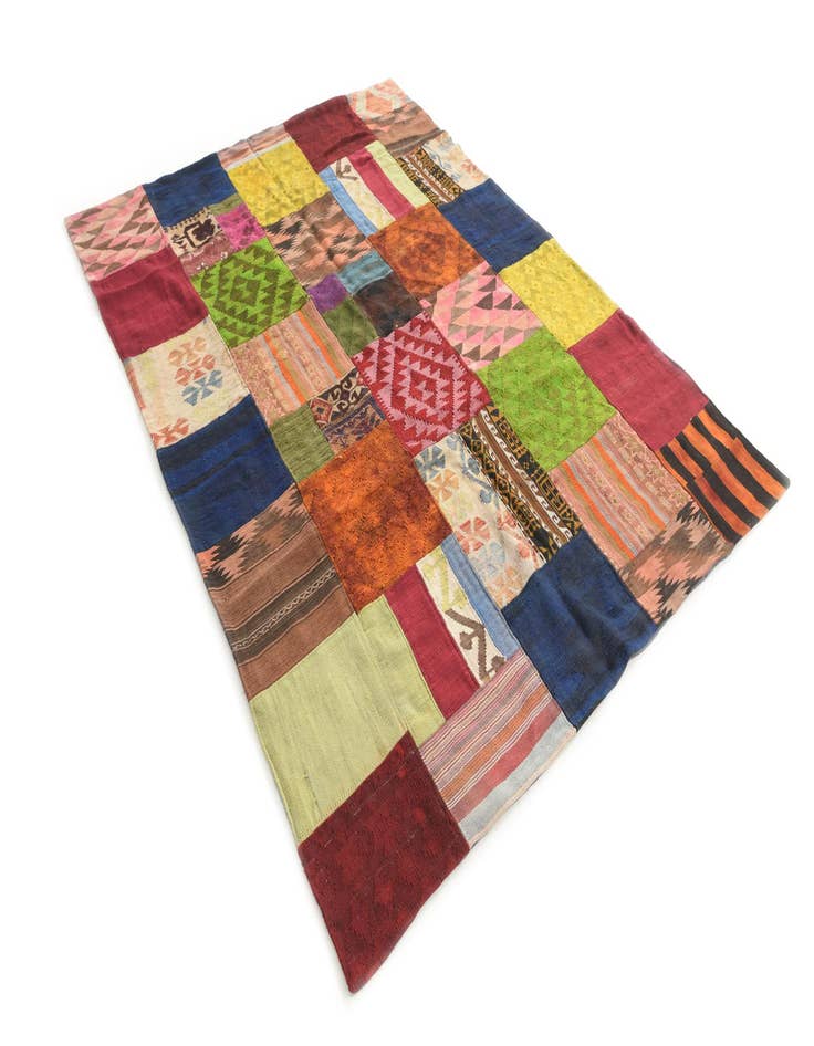 Detail image of  5' 9 x 7' 10  Hand Woven Kilim Patchwork Wool Rug