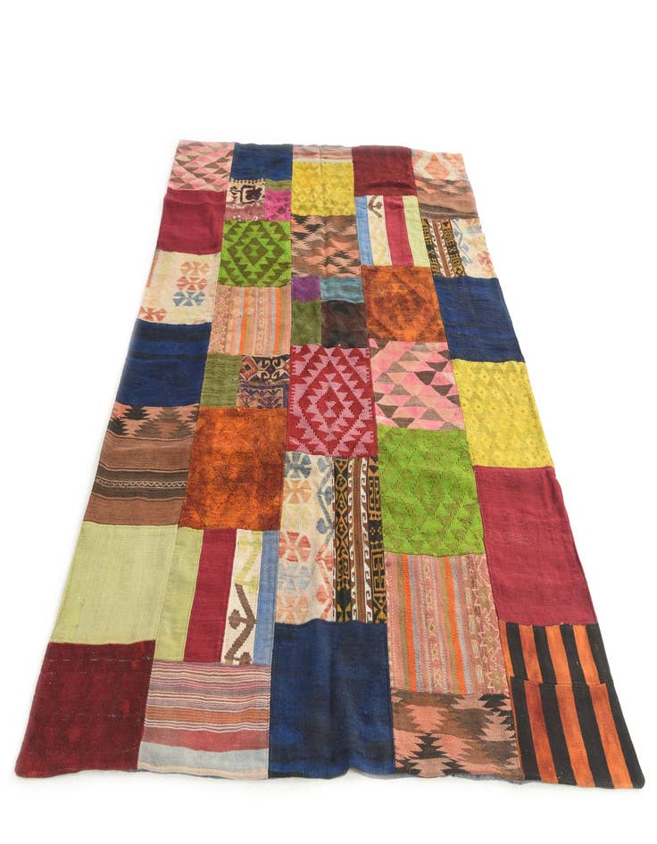 Detail image of  5' 9 x 7' 10  Hand Woven Kilim Patchwork Wool Rug