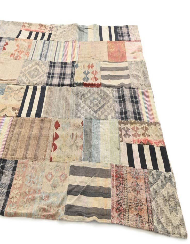 Detail image of  6' 4 x 10'  Hand Woven Kilim Patchwork Wool Rug