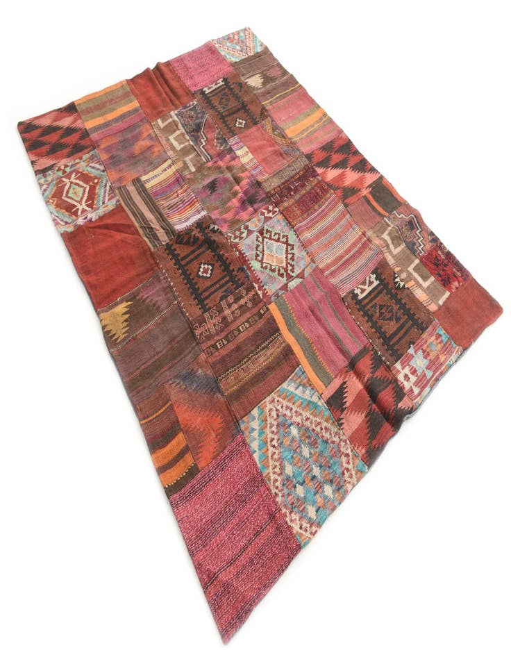 Detail image of  5' x 6' 5  Hand Woven Kilim Patchwork Wool Rug