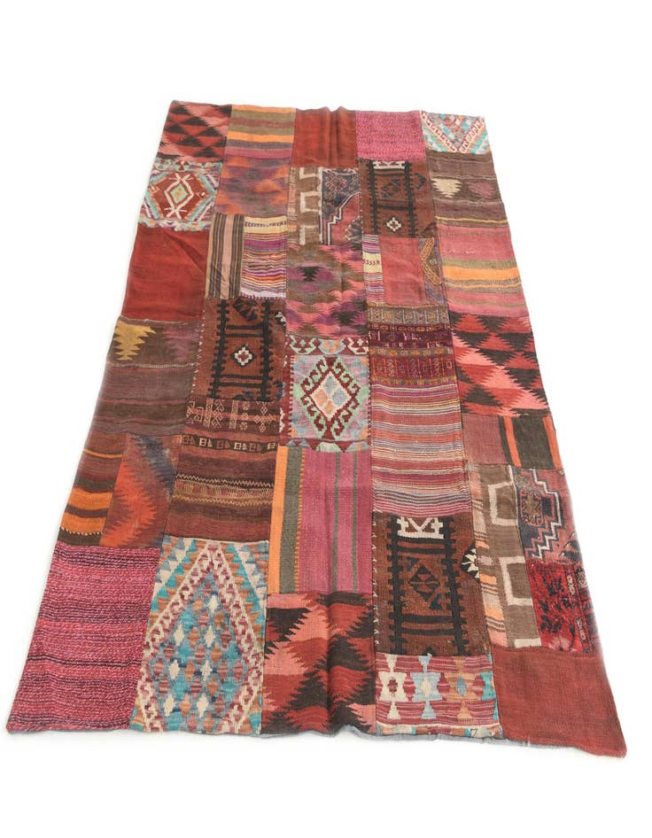 Detail image of  5' x 6' 5  Hand Woven Kilim Patchwork Wool Rug