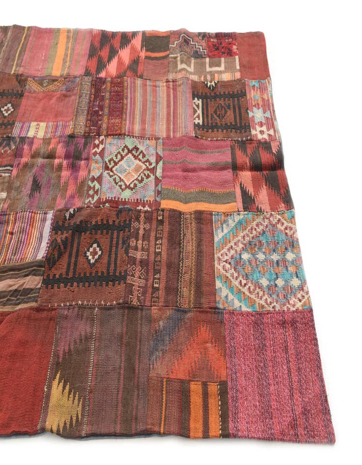 Detail image of  5' x 6' 5  Hand Woven Kilim Patchwork Wool Rug