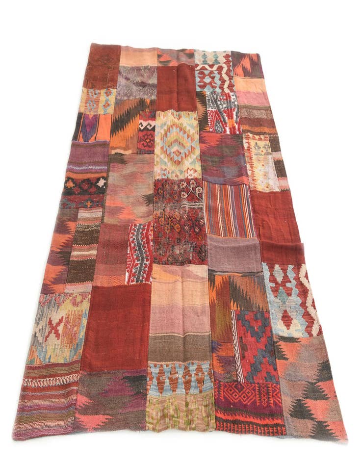 Detail image of  4' 2 x 6'  Hand Woven Kilim Patchwork Wool Rug
