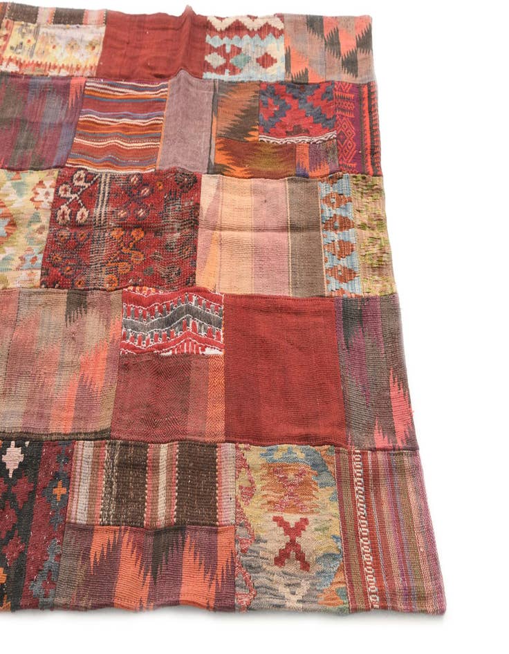 Detail image of  4' 2 x 6'  Hand Woven Kilim Patchwork Wool Rug