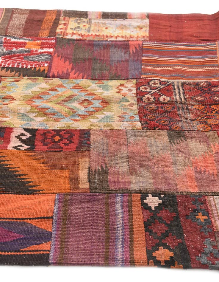 Detail image of  4' 2 x 6'  Hand Woven Kilim Patchwork Wool Rug