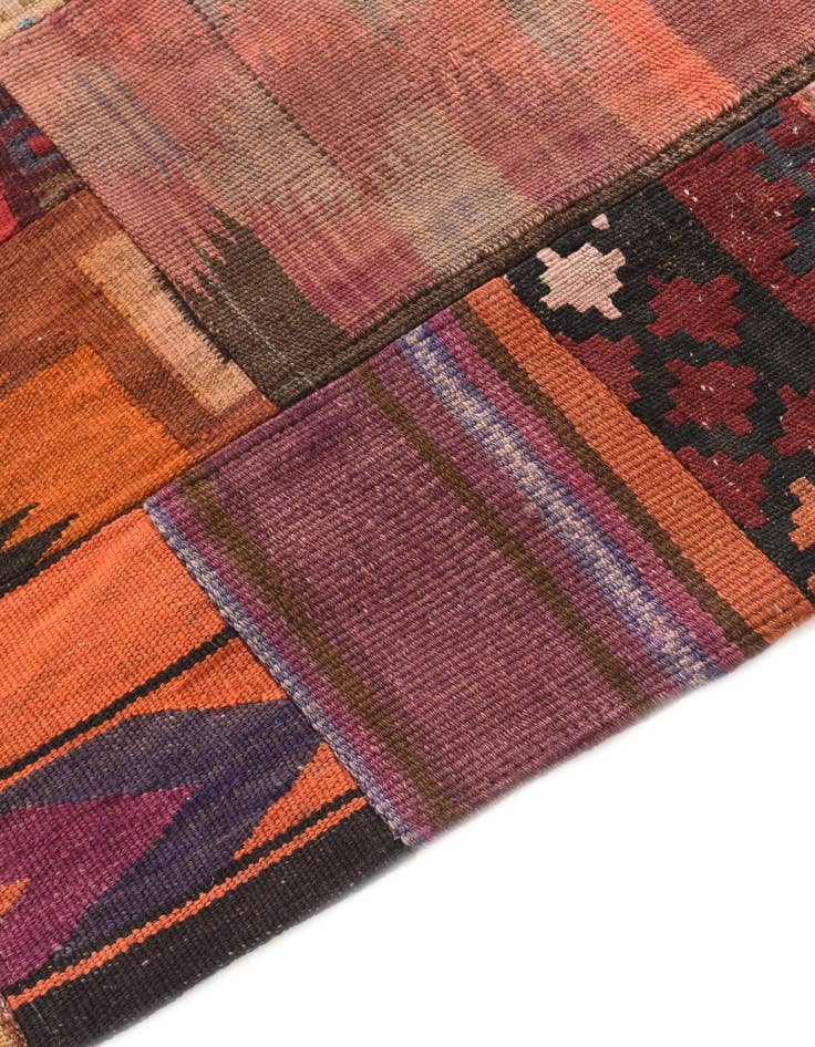 Detail image of  4' 2 x 6'  Hand Woven Kilim Patchwork Wool Rug