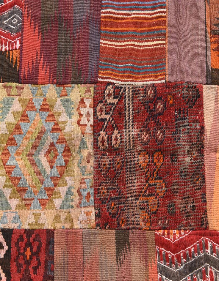 Detail image of  4' 2 x 6'  Hand Woven Kilim Patchwork Wool Rug