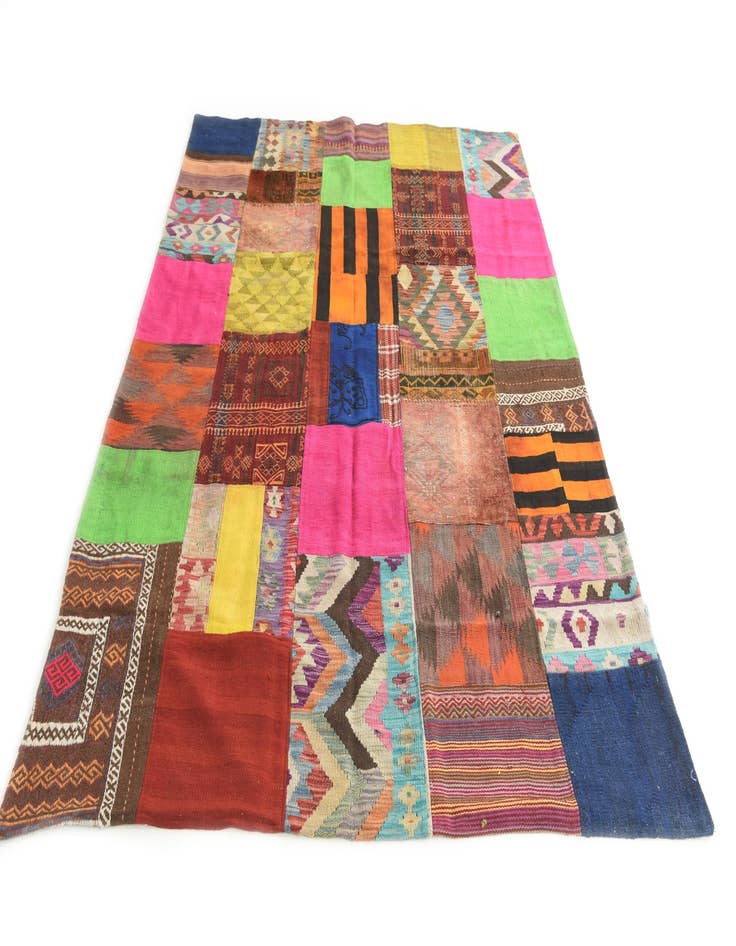 Detail image of  5' 6 x 7' 10  Hand Woven Kilim Patchwork Wool Rug