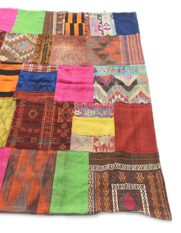 Detail image of  5' 6 x 7' 10  Hand Woven Kilim Patchwork Wool Rug