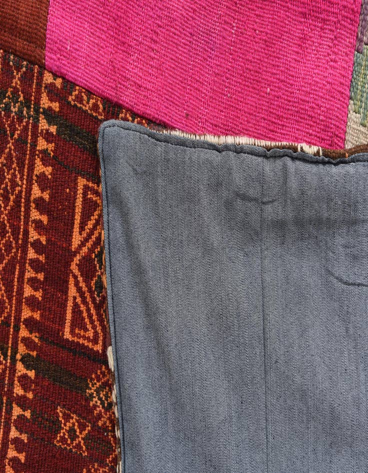 Detail image of  5' 6 x 7' 10  Hand Woven Kilim Patchwork Wool Rug