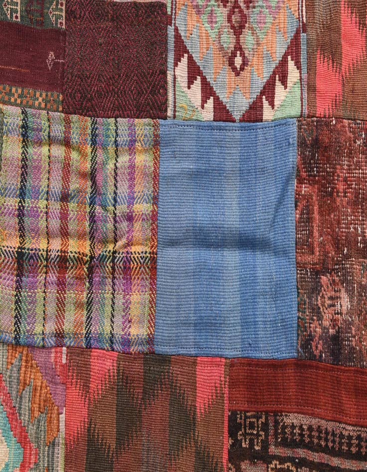 Detail image of  4' 1 x 6'  Hand Woven Kilim Patchwork Wool Rug