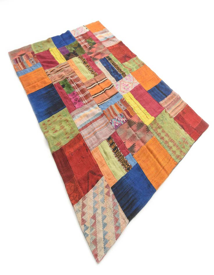 Detail image of  5' 8 x 7' 8  Hand Woven Kilim Patchwork Wool Rug