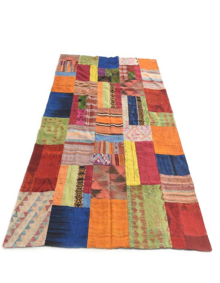 Detail image of  5' 8 x 7' 8  Hand Woven Kilim Patchwork Wool Rug