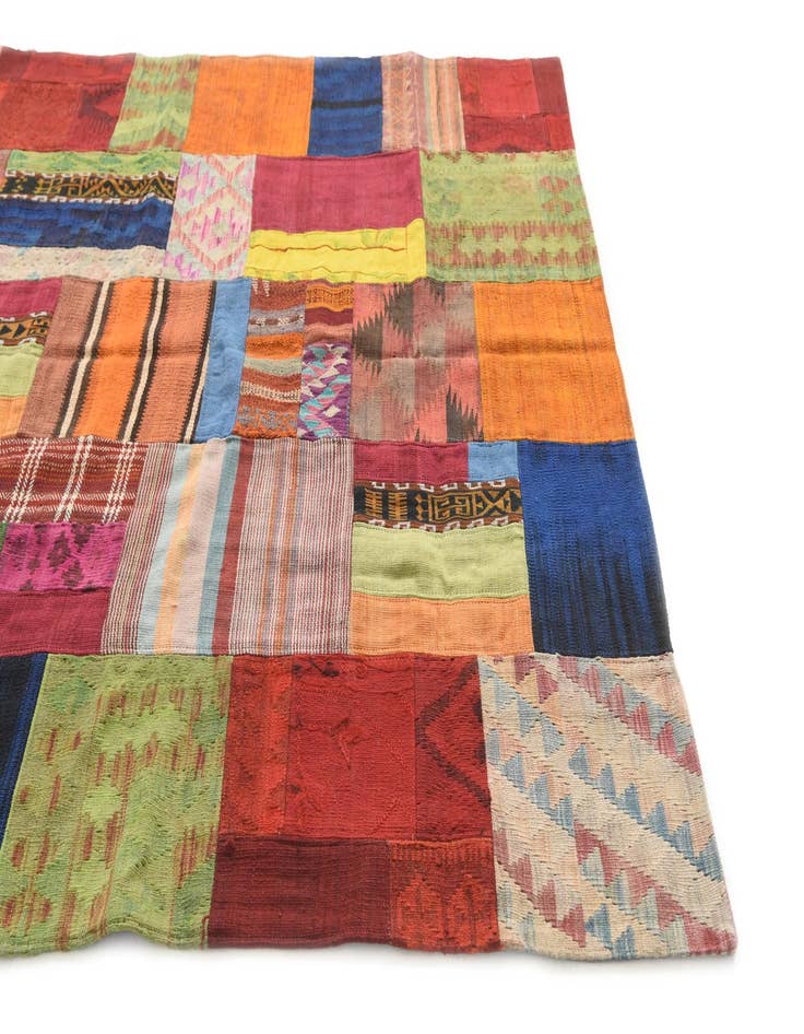 Detail image of  5' 8 x 7' 8  Hand Woven Kilim Patchwork Wool Rug