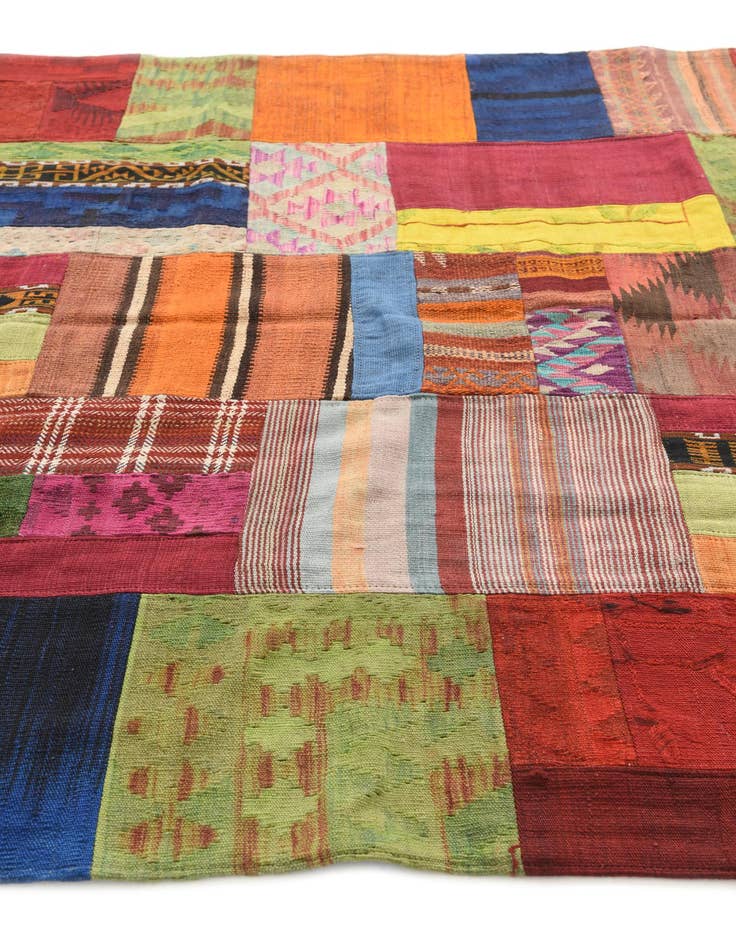 Detail image of  5' 8 x 7' 8  Hand Woven Kilim Patchwork Wool Rug