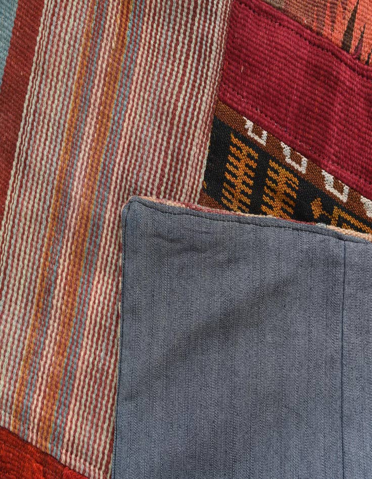 Detail image of  5' 8 x 7' 8  Hand Woven Kilim Patchwork Wool Rug