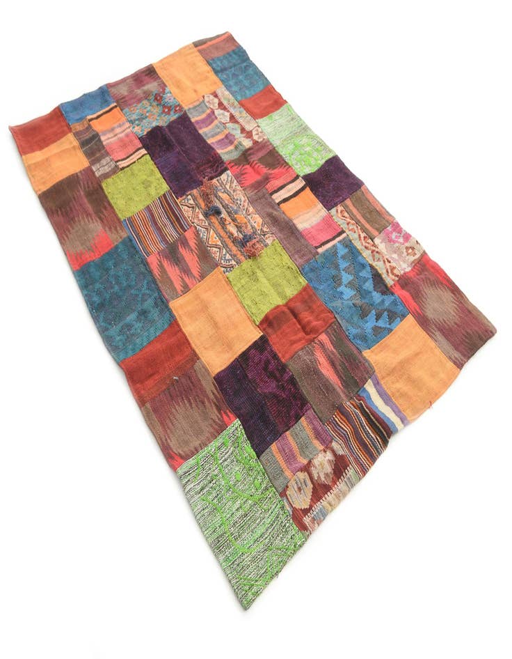 Detail image of  4' 1 x 5' 9  Hand Woven Kilim Patchwork Wool Rug