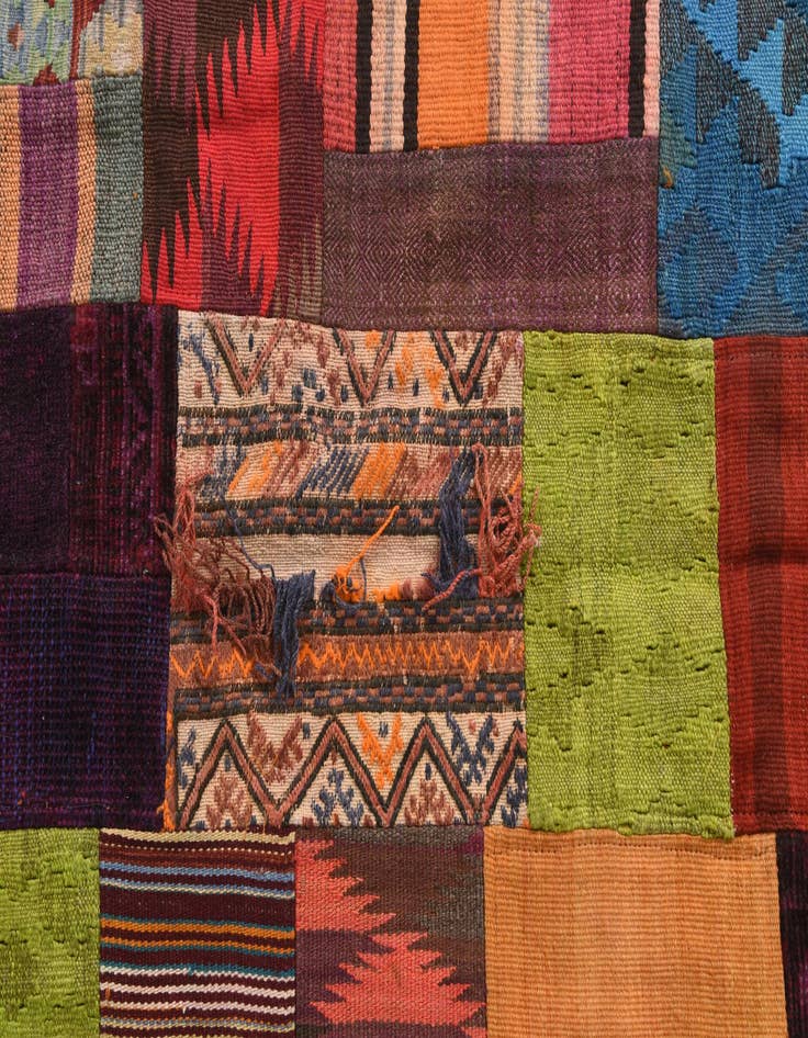 Detail image of  4' 1 x 5' 9  Hand Woven Kilim Patchwork Wool Rug
