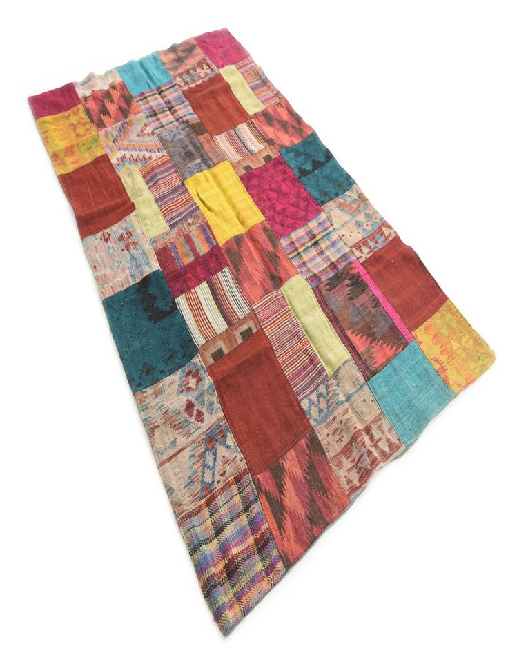 Detail image of  4' 5 x 7'  Hand Woven Kilim Patchwork Wool Rug