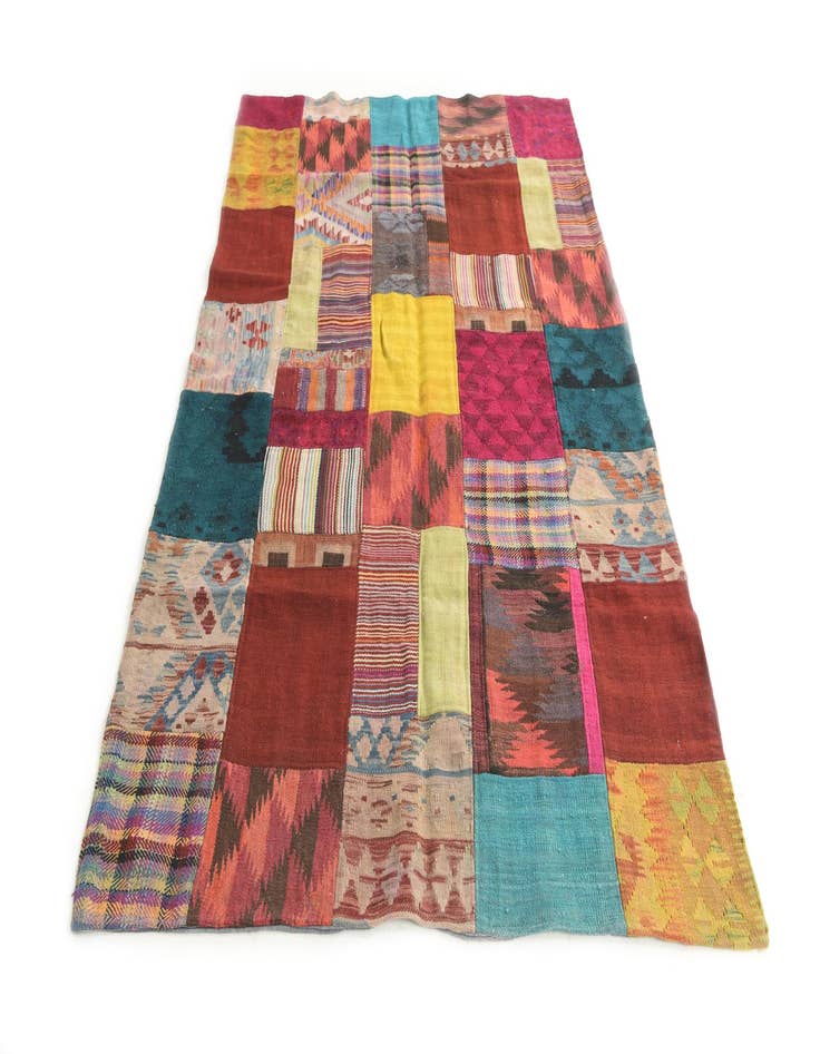 Detail image of  4' 5 x 7'  Hand Woven Kilim Patchwork Wool Rug