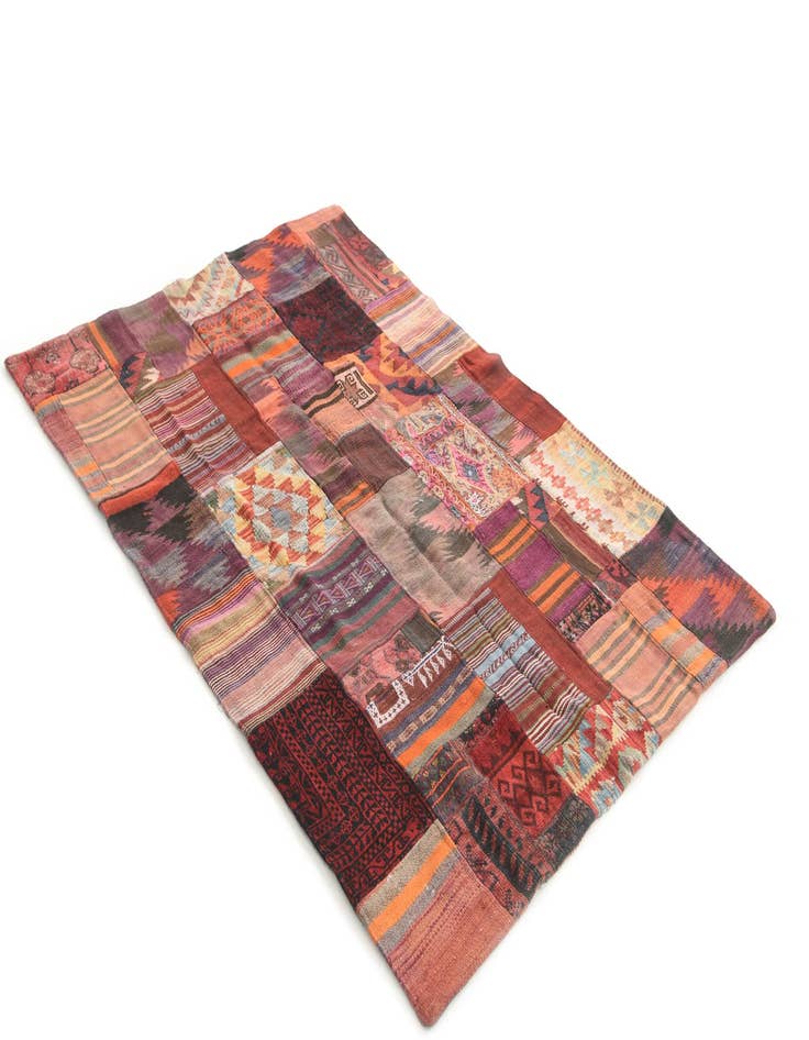 Detail image of  4' 1 x 5' 10  Hand Woven Kilim Patchwork Wool Rug