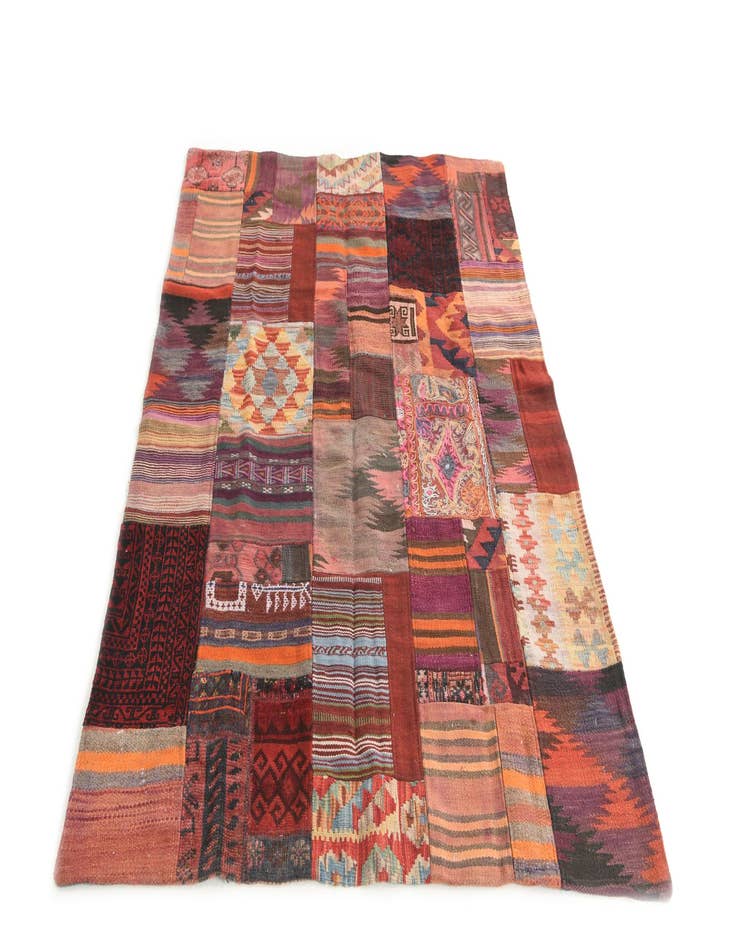 Detail image of  4' 1 x 5' 10  Hand Woven Kilim Patchwork Wool Rug