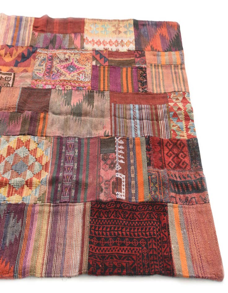 Detail image of  4' 1 x 5' 10  Hand Woven Kilim Patchwork Wool Rug