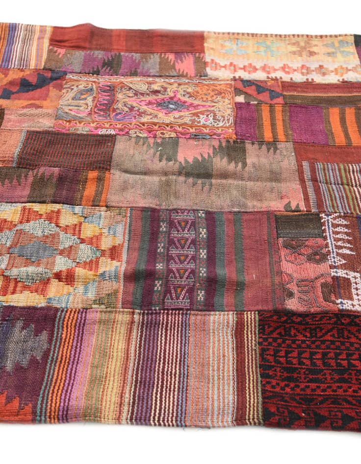 Detail image of  4' 1 x 5' 10  Hand Woven Kilim Patchwork Wool Rug