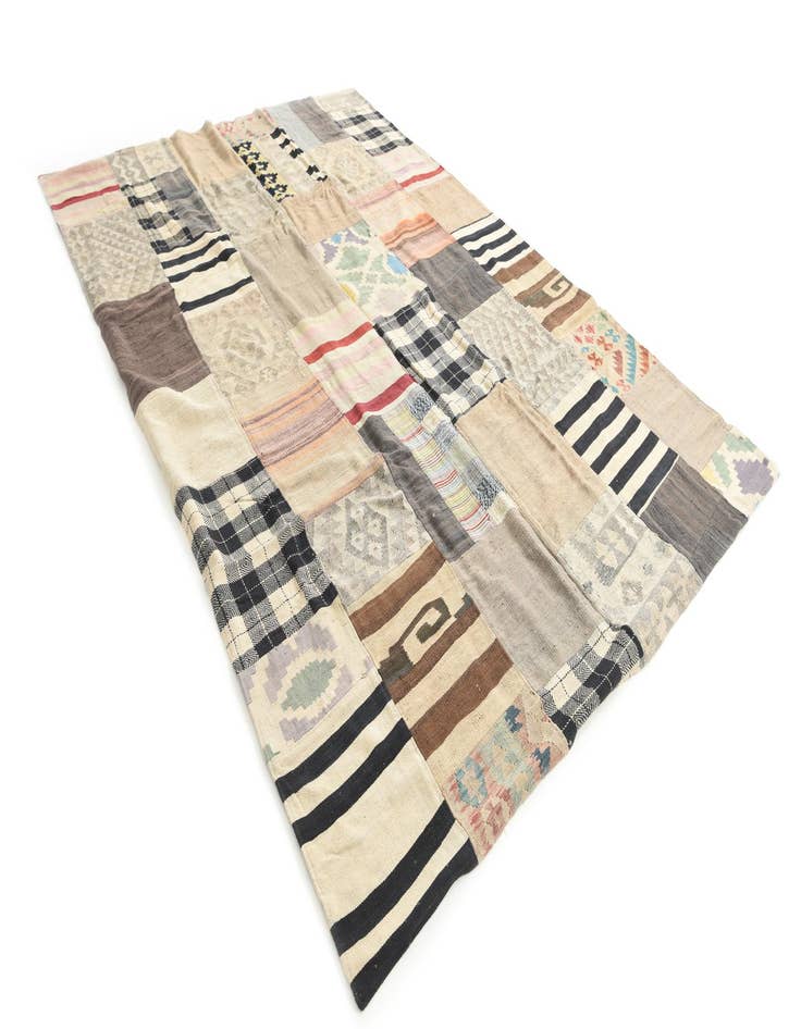 Detail image of  6' 7 x 9' 7  Hand Woven Kilim Patchwork Wool Rug