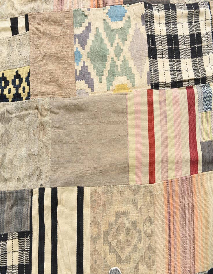 Detail image of  6' 7 x 9' 7  Hand Woven Kilim Patchwork Wool Rug