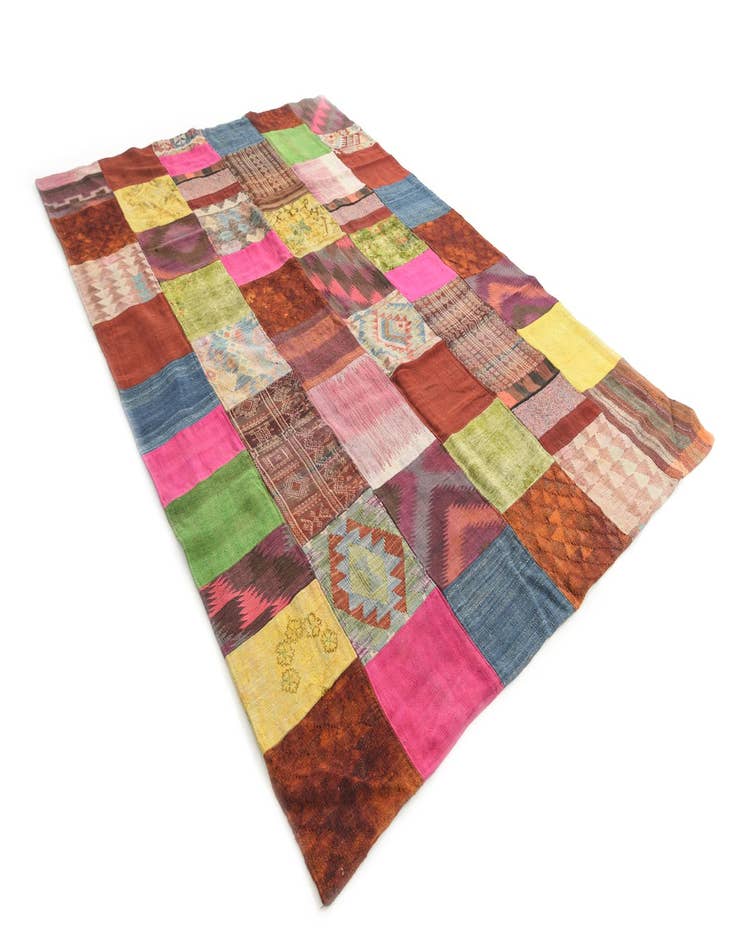 Detail image of  6' 6 x 9' 10  Hand Woven Kilim Patchwork Wool Rug