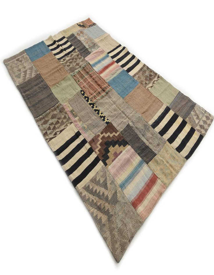 Detail image of  5' 3 x 7' 10  Hand Woven Kilim Patchwork Wool Rug