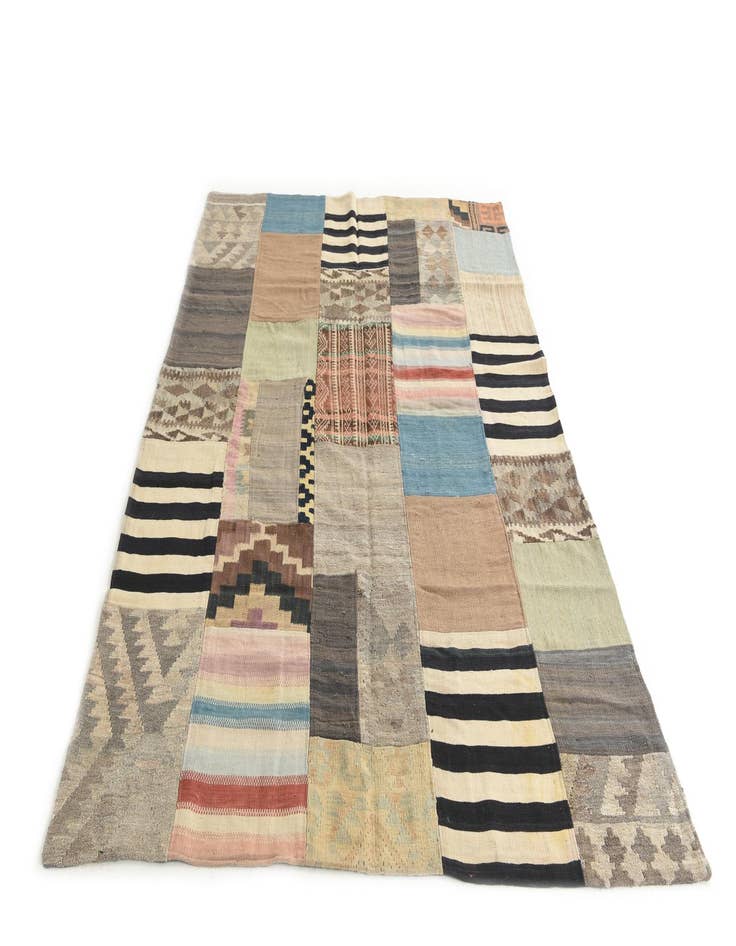Detail image of  5' 3 x 7' 10  Hand Woven Kilim Patchwork Wool Rug
