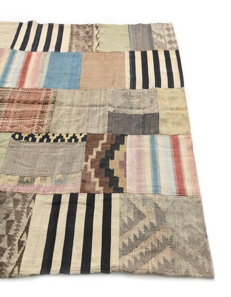 Detail image of  5' 3 x 7' 10  Hand Woven Kilim Patchwork Wool Rug