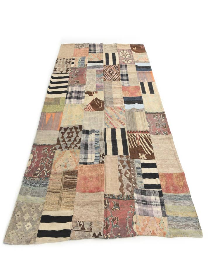 Detail image of  6' 6 x 9' 9  Hand Woven Kilim Patchwork Wool Rug