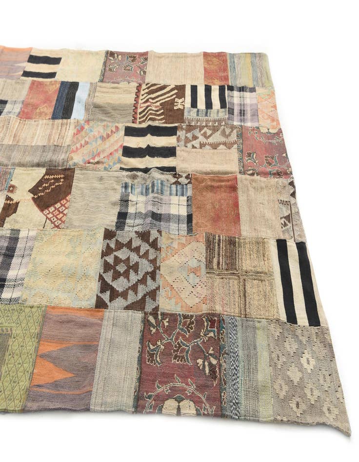 Detail image of  6' 6 x 9' 9  Hand Woven Kilim Patchwork Wool Rug