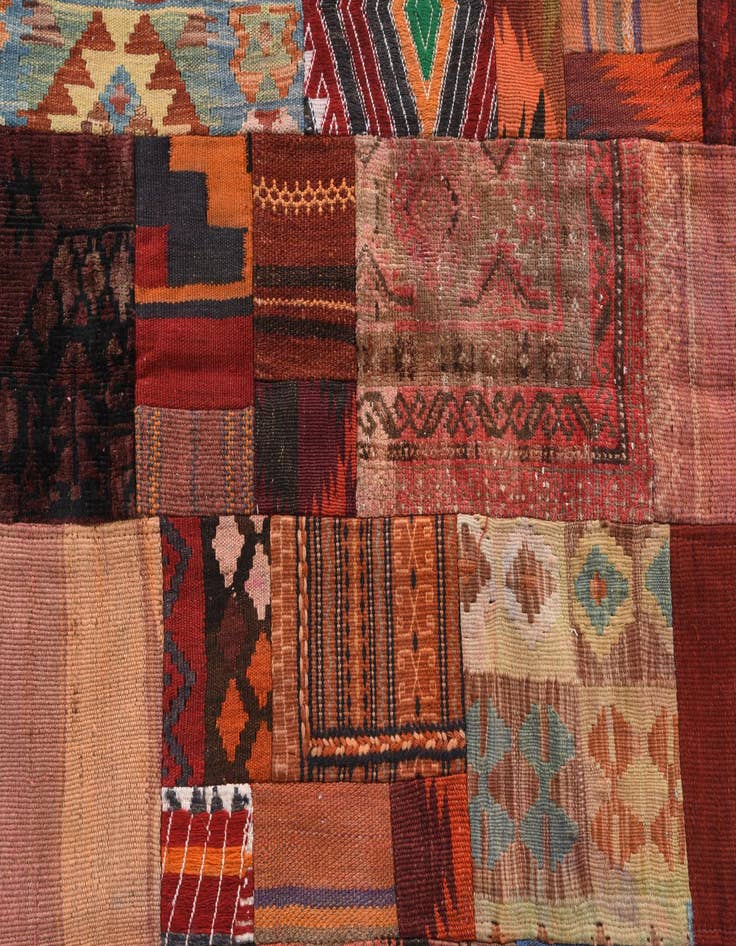 Detail image of  4' x 6'  Hand Woven Kilim Patchwork Wool Rug