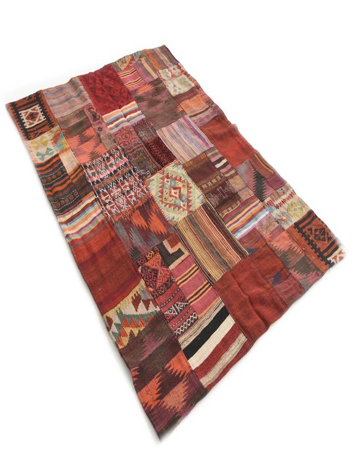 Detail image of  4' 2 x 5' 10  Hand Woven Kilim Patchwork Wool Rug