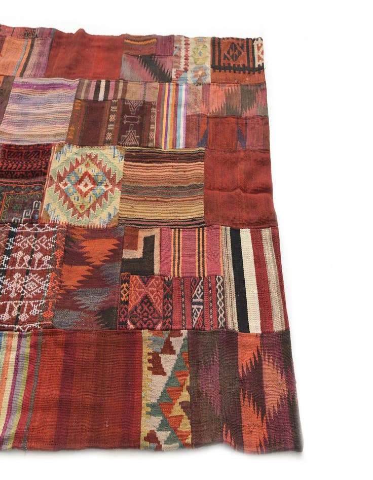 Detail image of  4' 2 x 5' 10  Hand Woven Kilim Patchwork Wool Rug