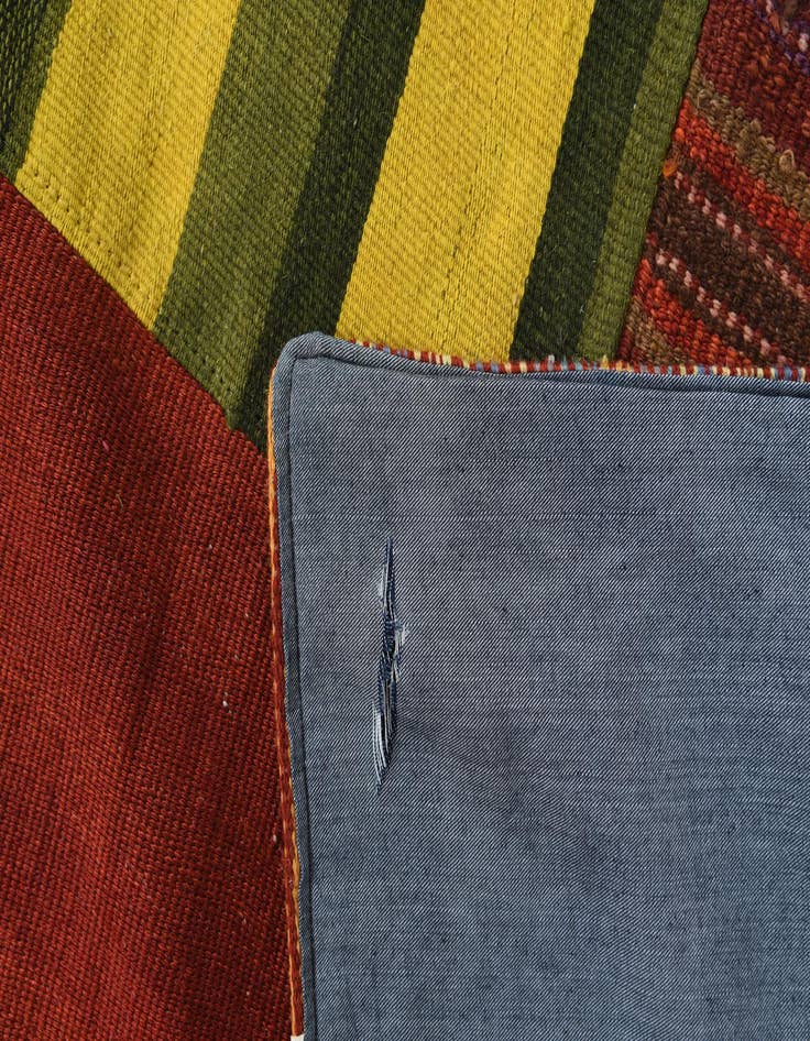 Detail image of  6' 7 x 9' 10  Hand Woven Kilim Patchwork Wool Rug