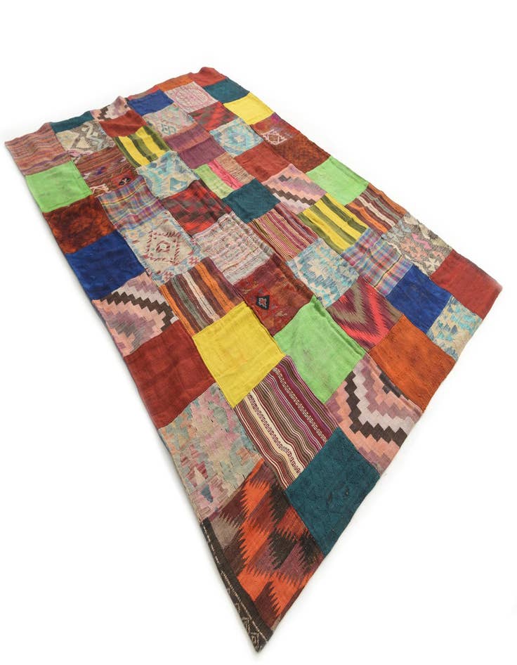 Detail image of  6' 7 x 9' 10  Hand Woven Kilim Patchwork Wool Rug