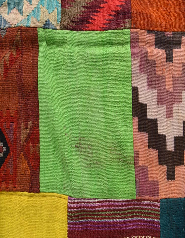 Detail image of  6' 7 x 9' 10  Hand Woven Kilim Patchwork Wool Rug