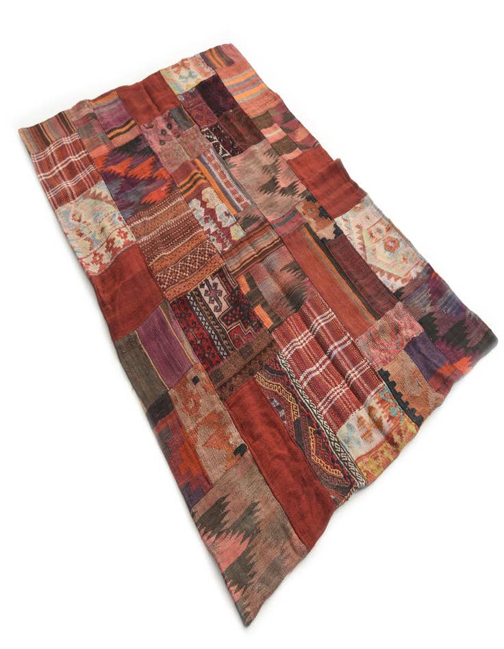 Detail image of  4' 2 x 6'  Hand Woven Kilim Patchwork Wool Rug