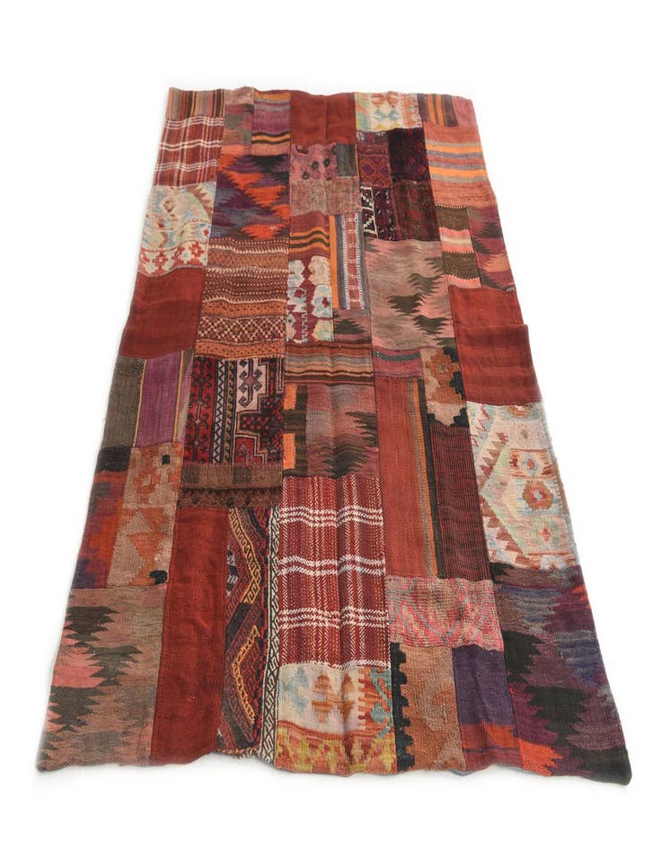 Detail image of  4' 2 x 6'  Hand Woven Kilim Patchwork Wool Rug