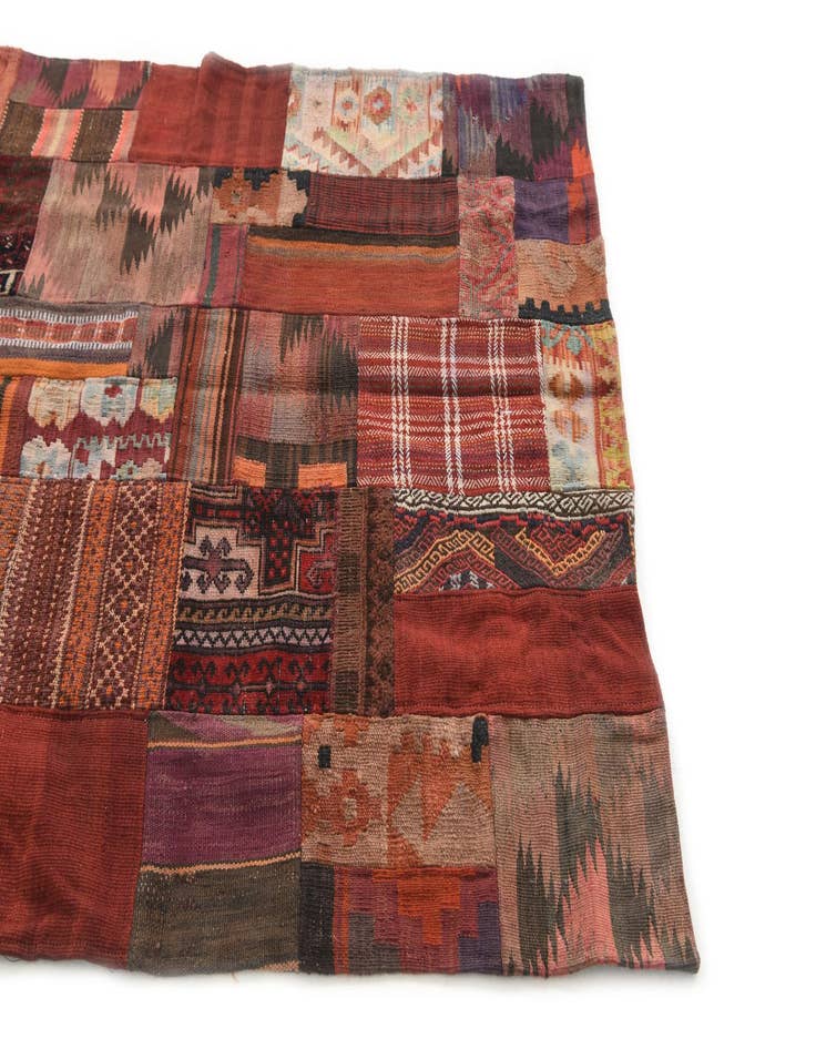 Detail image of  4' 2 x 6'  Hand Woven Kilim Patchwork Wool Rug