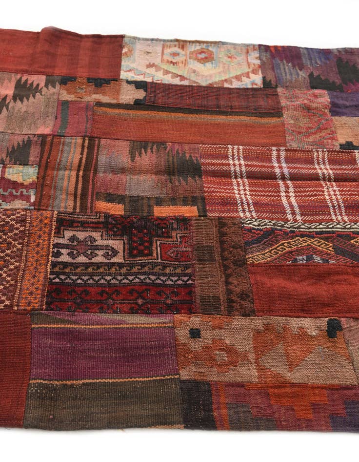 Detail image of  4' 2 x 6'  Hand Woven Kilim Patchwork Wool Rug