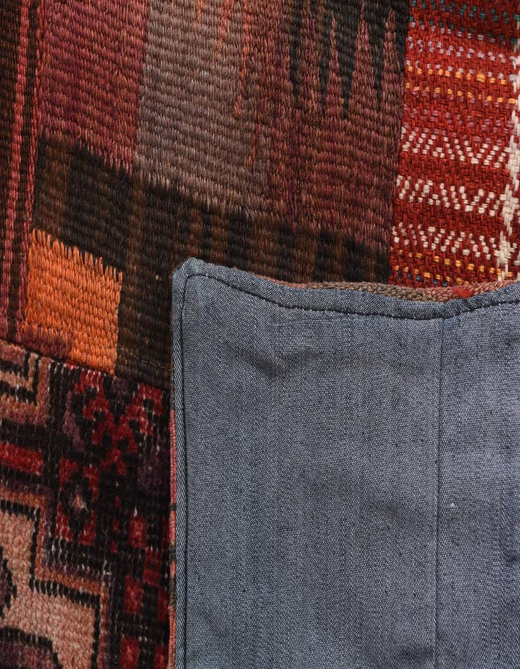 Detail image of  4' 2 x 6'  Hand Woven Kilim Patchwork Wool Rug