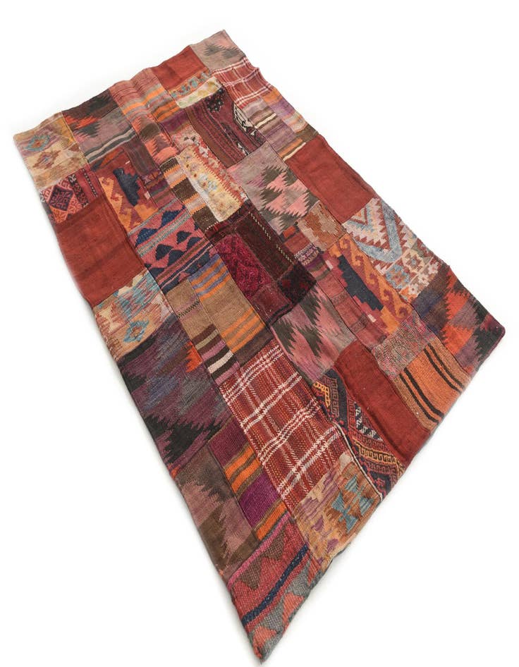 Detail image of  4' x 6'  Hand Woven Kilim Patchwork Wool Rug